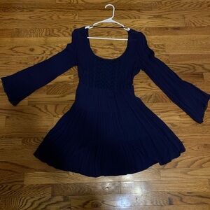 Altar'd State Navy Blue Flare Dress with Bell Sleeves